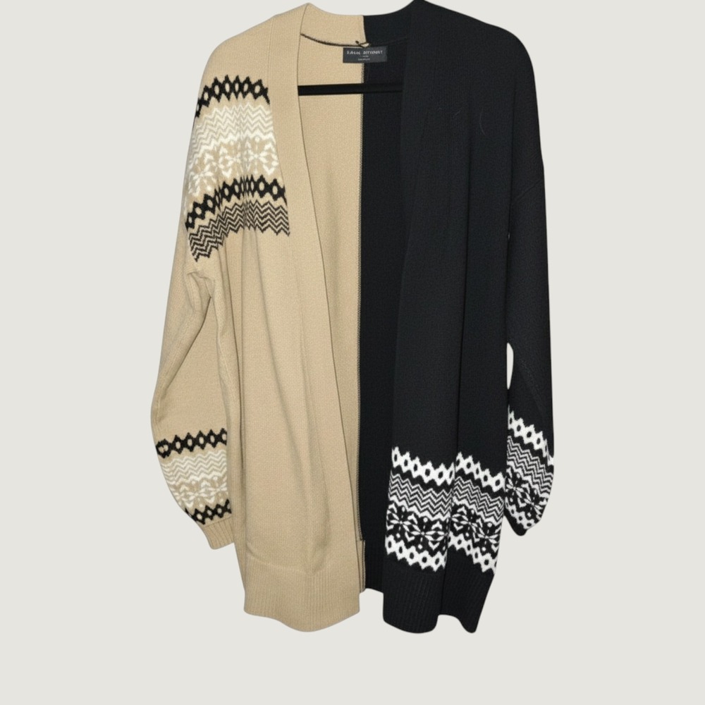 Lane Bryant Womens Plus Size 18/20 Colorblock Knit Cardigan Tan Black - NWT